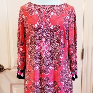 Chico's Red and Black Paisley Midi Dress - Size 1